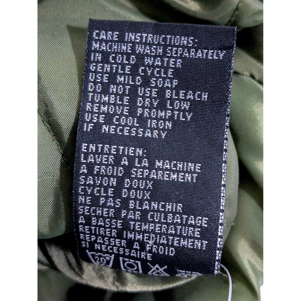 Vintage Olive Green M Quilted Parka Jacket Patterned Collar Drawstring Waist - Picture 7 of 11